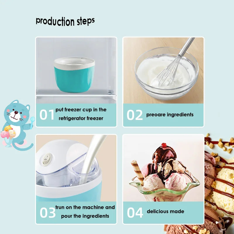 Electric Ice Cream Maker Portable DIY Frozen Yogurt and Smoothie Machine