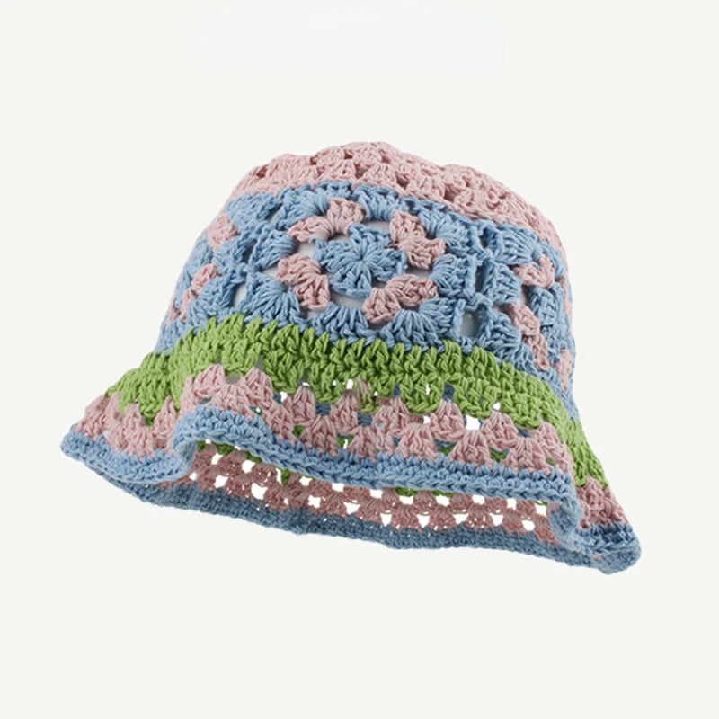 Crochet Flower Bucket Hat – Knitted Y2K Beanie for Women