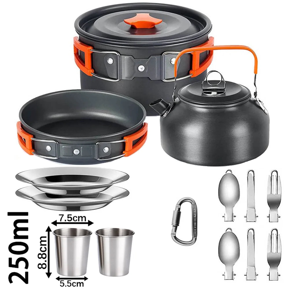 Portable Camping Cookware Set – Non-Stick Pots, Teapot, and Tableware