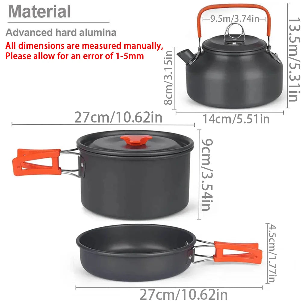 Portable Camping Cookware Set – Non-Stick Pots, Teapot, and Tableware