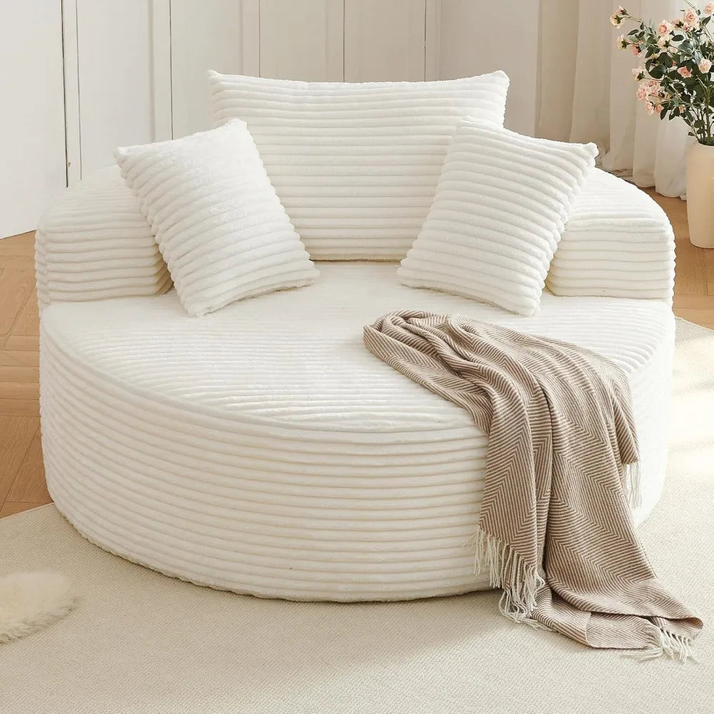 Round Corduroy Chaise Lounge – Deep Comfort Cloud Sofa
