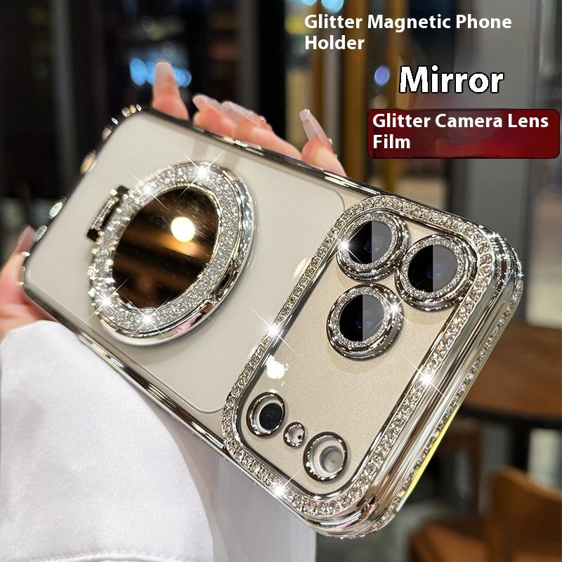 Glitter Lens Case with Mirror Stand – Durable, Magnetic Protection for iPhone