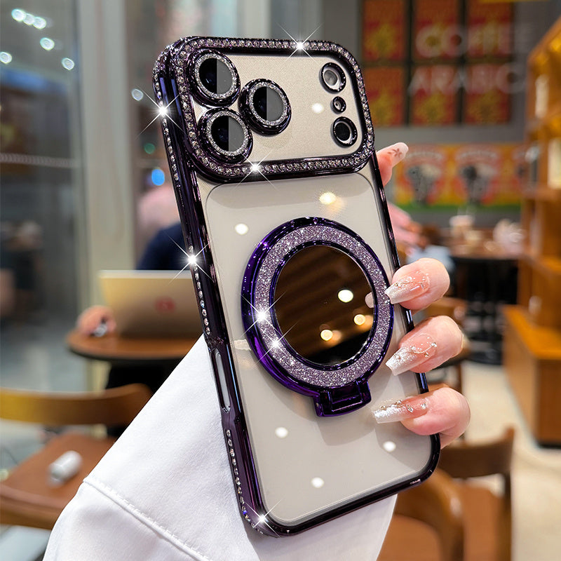Glitter Lens Case with Mirror Stand – Durable, Magnetic Protection for iPhone