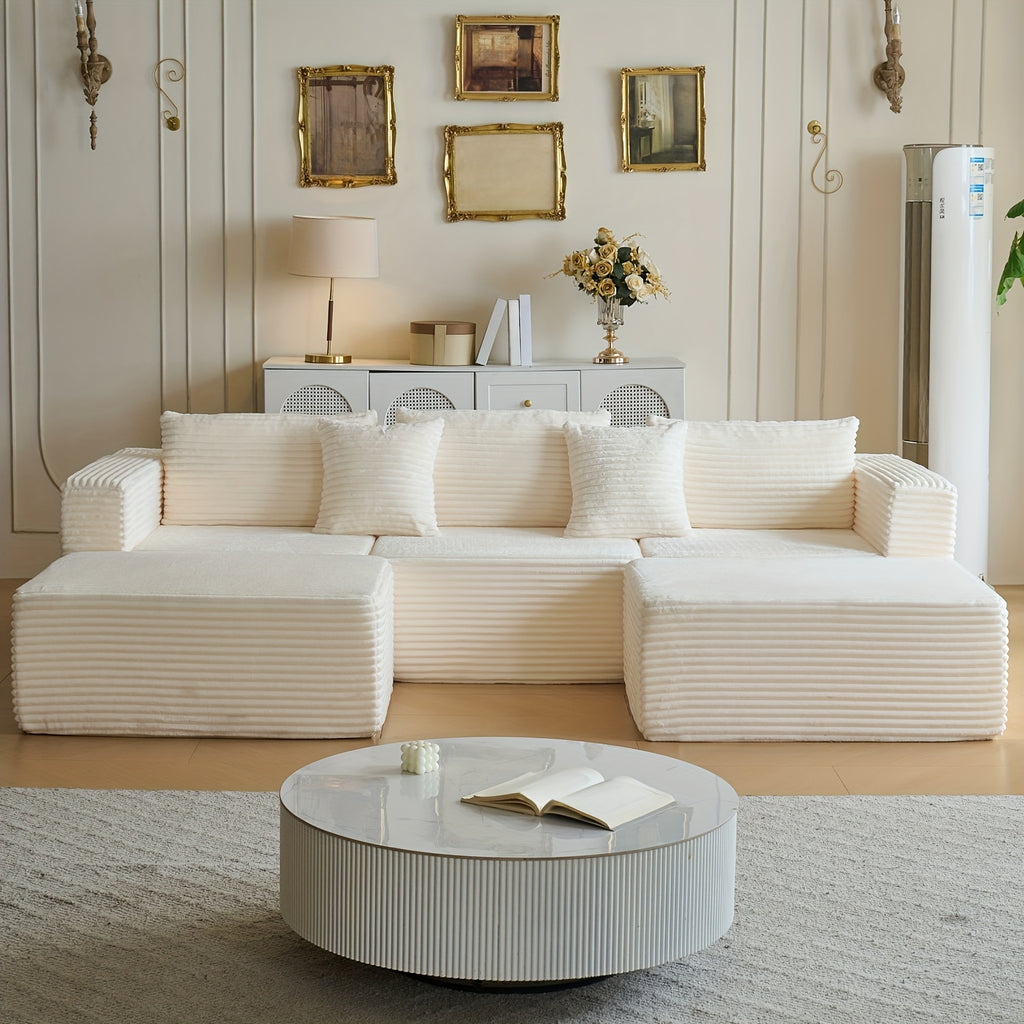 Modular U-Shaped Sofa – Corduroy Sectional with Lounge Chair