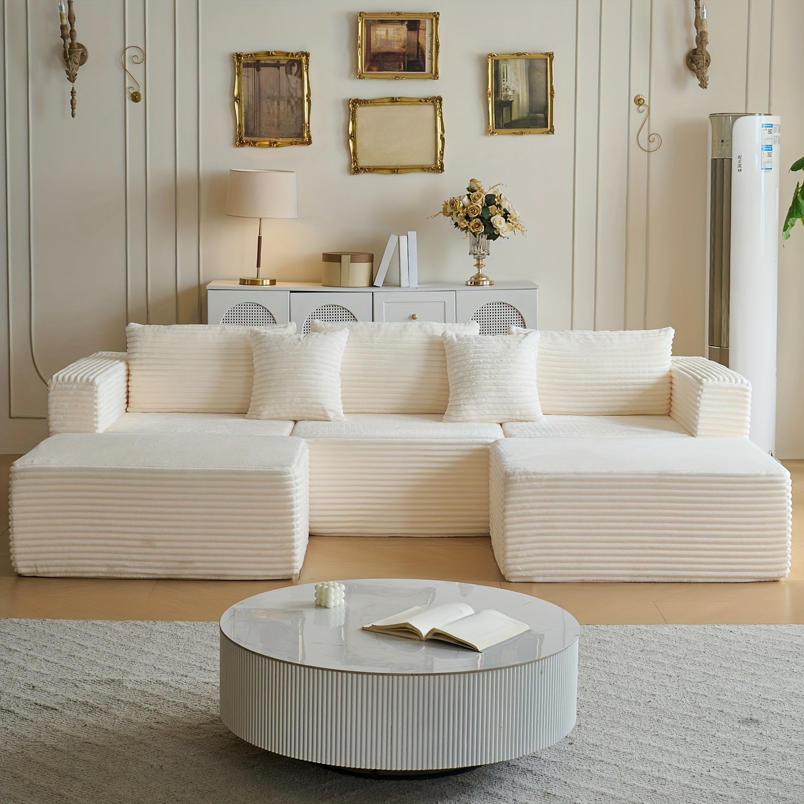 Modular U-Shaped Sofa – Corduroy Sectional with Lounge Chair