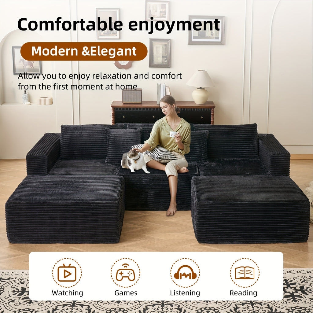 Modular U-Shaped Sofa – Corduroy Sectional with Lounge Chair