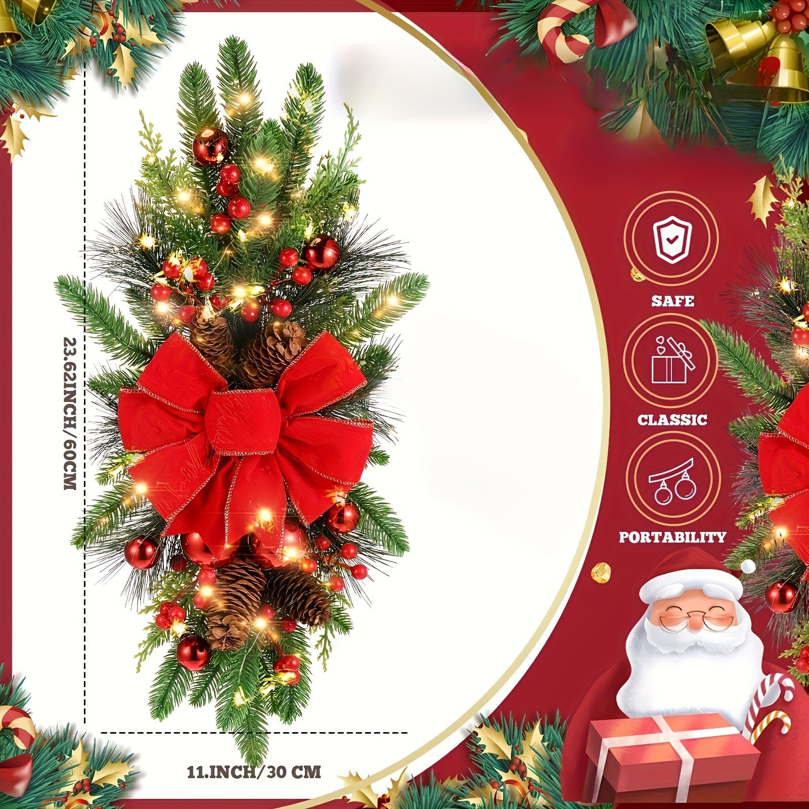 Teardrop Christmas Decorations – Festive Wreaths for Stairs, Doorways, and Windows