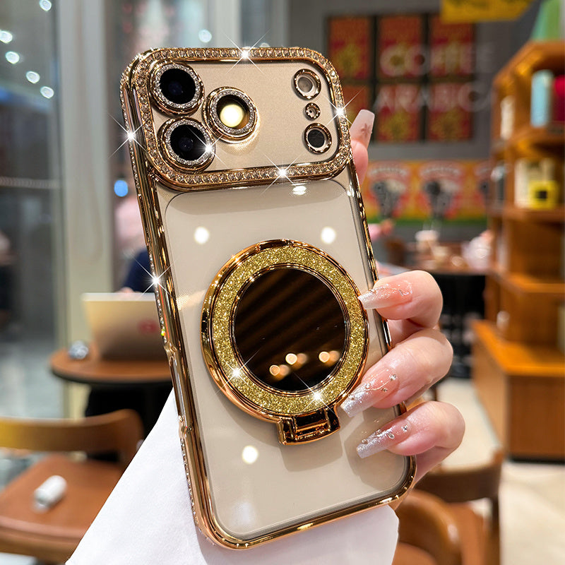 Glitter Lens Case with Mirror Stand – Durable, Magnetic Protection for iPhone