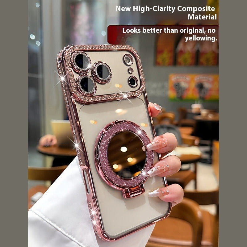 Glitter Lens Case with Mirror Stand – Durable, Magnetic Protection for iPhone