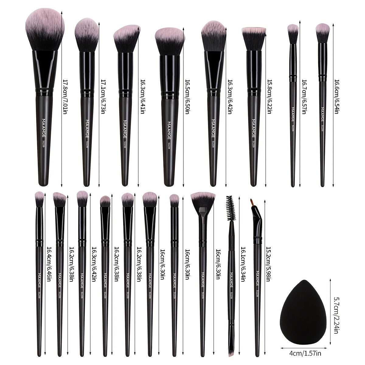 MAANGE Professional Makeup Brush Set – Complete Set with Flannel Bag and Makeup Sponge