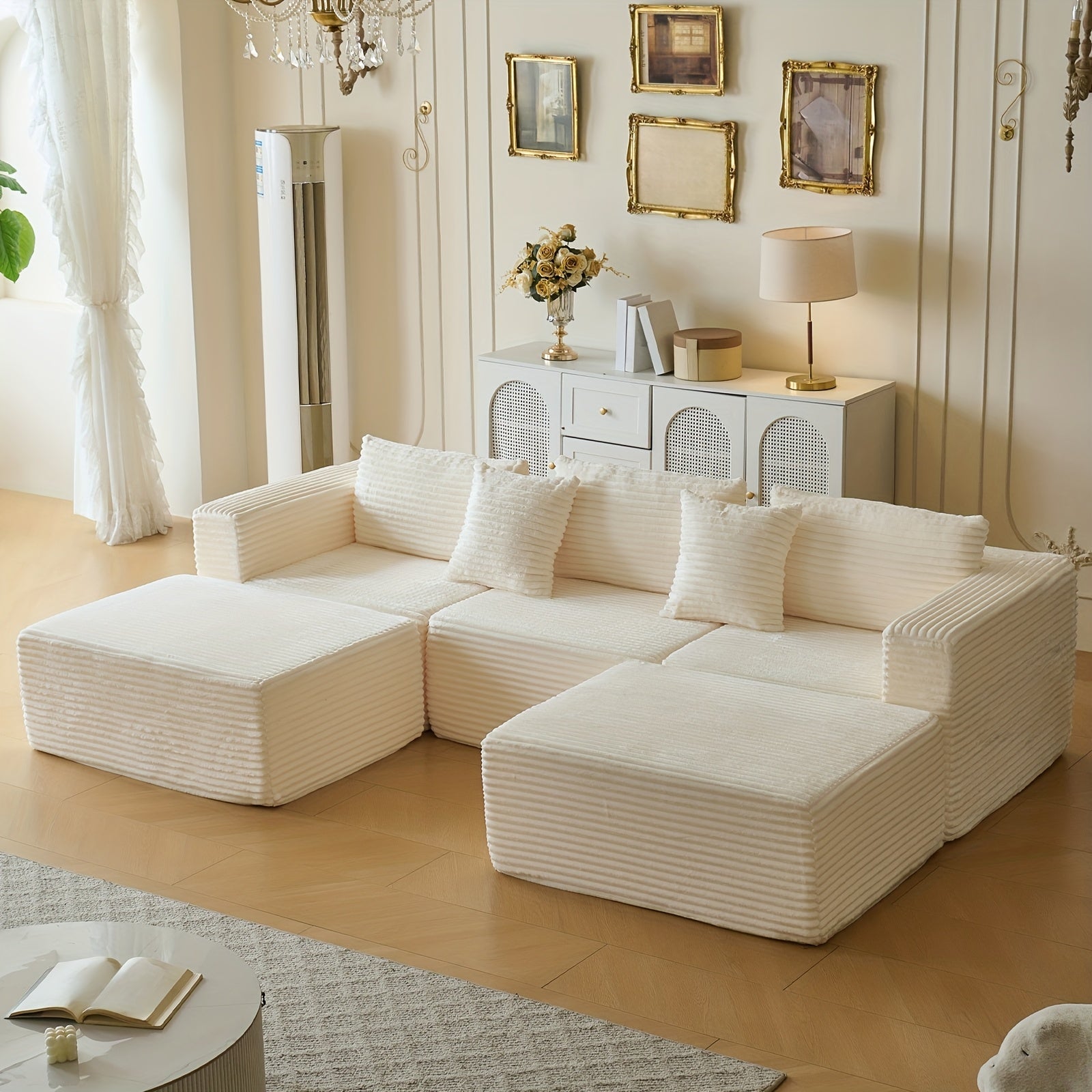 Modular U-Shaped Sofa – Corduroy Sectional with Lounge Chair