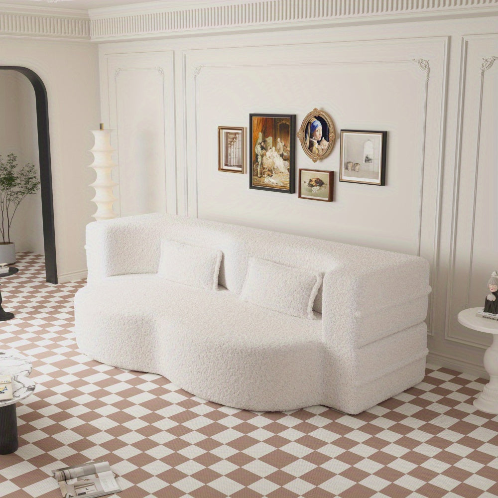 Convertible Floor Sofa Bed – Soft Teddy Fabric with Foam Mattress and Pillows