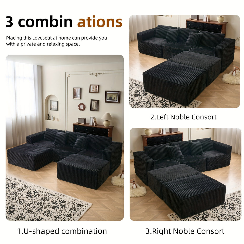 Modular U-Shaped Sofa – Corduroy Sectional with Lounge Chair