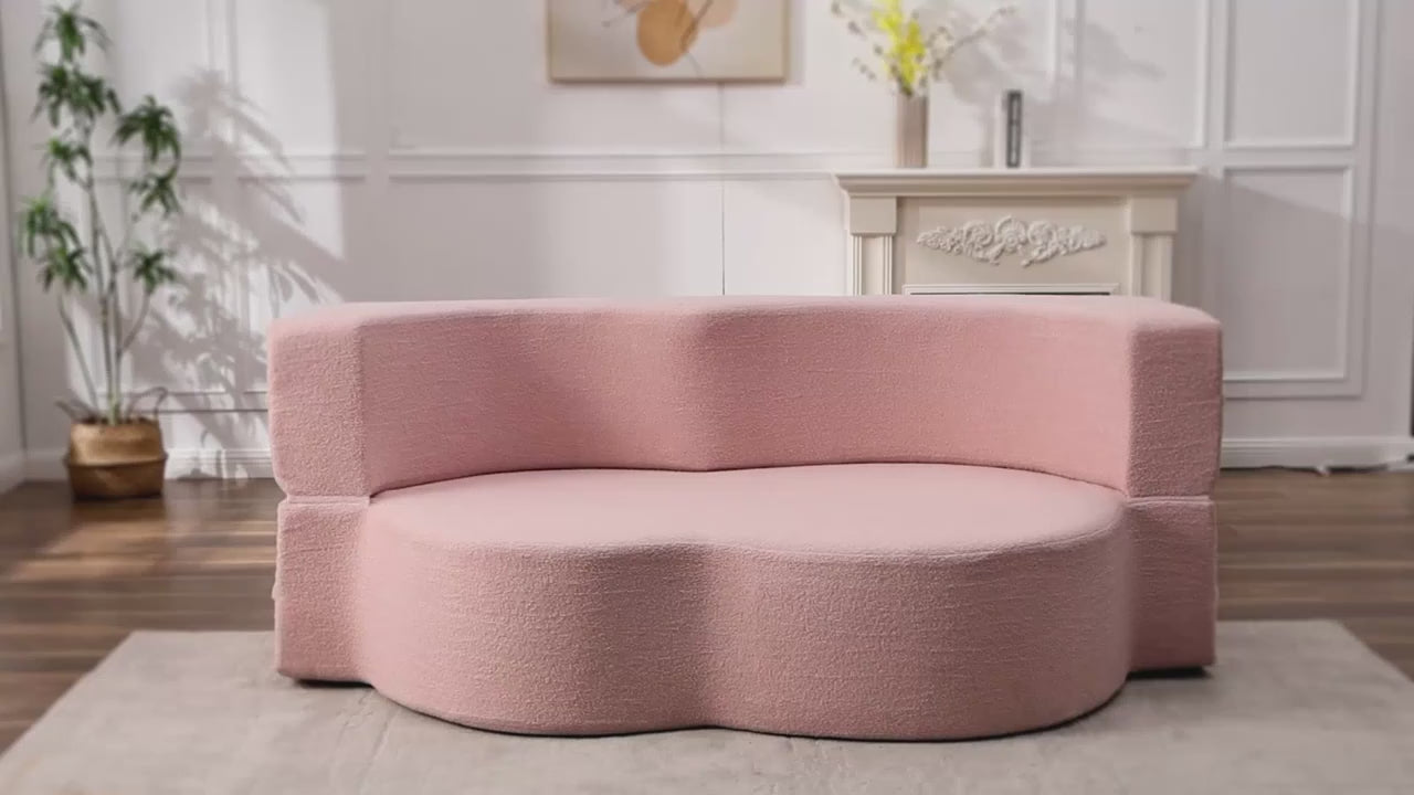 Convertible Floor Sofa Bed – Soft Teddy Fabric with Foam Mattress and Pillows